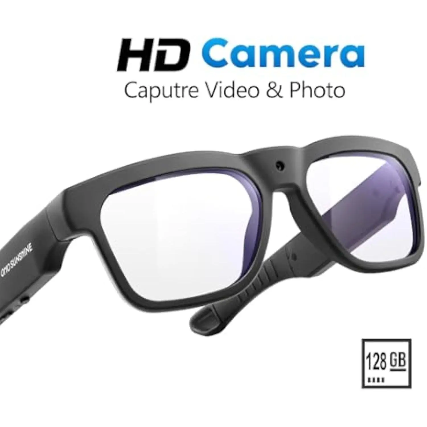 OhO sunshine 128GB WiFi Camera Glasses,Streaming Video-only & Photos from Glasses to App with Ultra Full HD Camera and Blue Light Blocking Lens