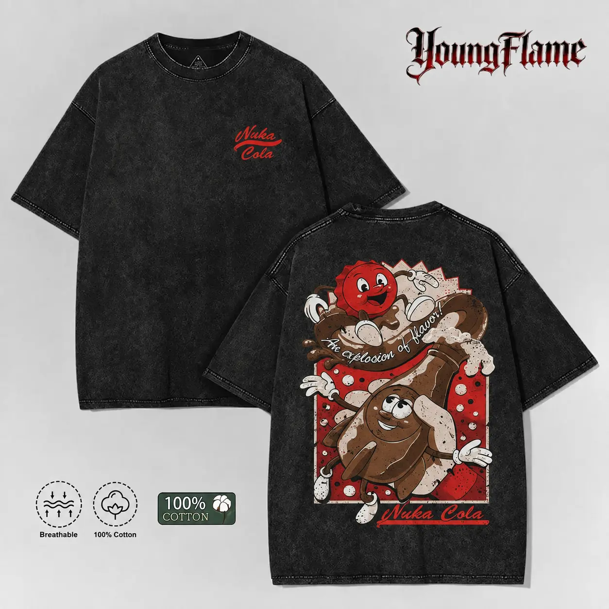 100% Cotton Vintage Acid Wash Retro Soda Pop streetwear 50s Diner Art Summer and Autumn T-shirts Oversized graphic tees for men