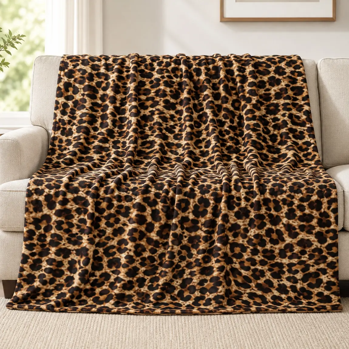 Leopard Print Throw Blanket Super Soft Fleece Cozy Flannel Blankets Premium Microfiber for Couch Bed Sofa Aesthetic Room Decor, Made in USA