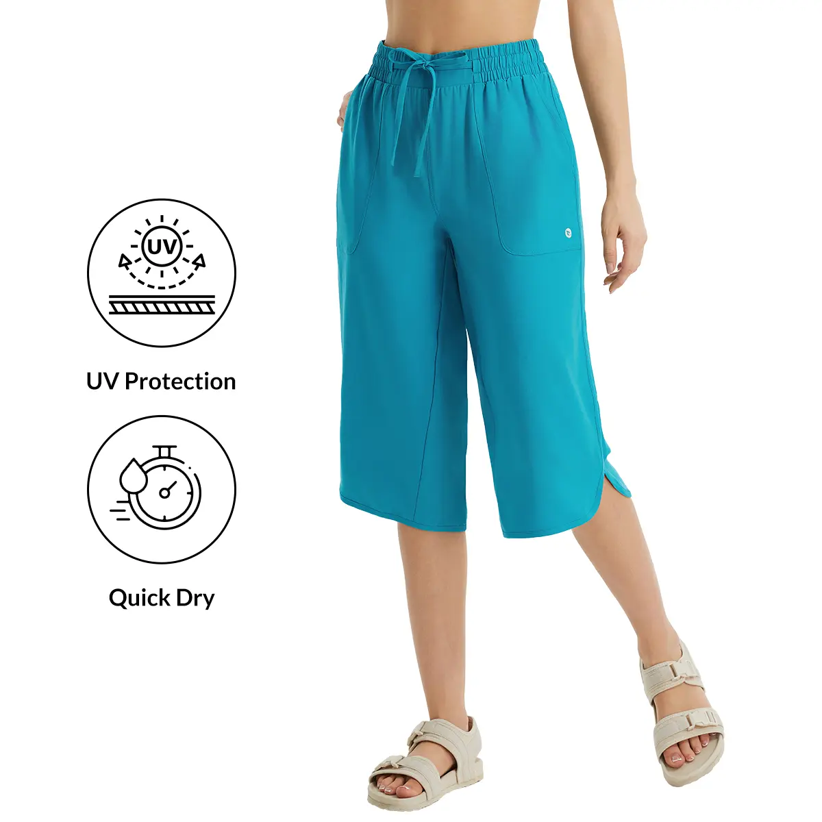 Baleaf Women's 17'' Wide Leg Plus Size Capri Pants, UPF50+ Lightweight Quick Dry, Casual Hiking Walking Bottoms, Capri Pants Women