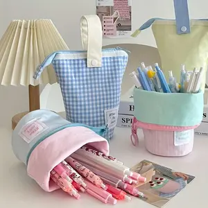 High Capacity Zippered Polyester Pencil Case, Stylish Fabric Desk Organizer for Office Supplies and, Durable Multi-Functional Storage Bag, Stationery Office Supplies, Pencil Holder