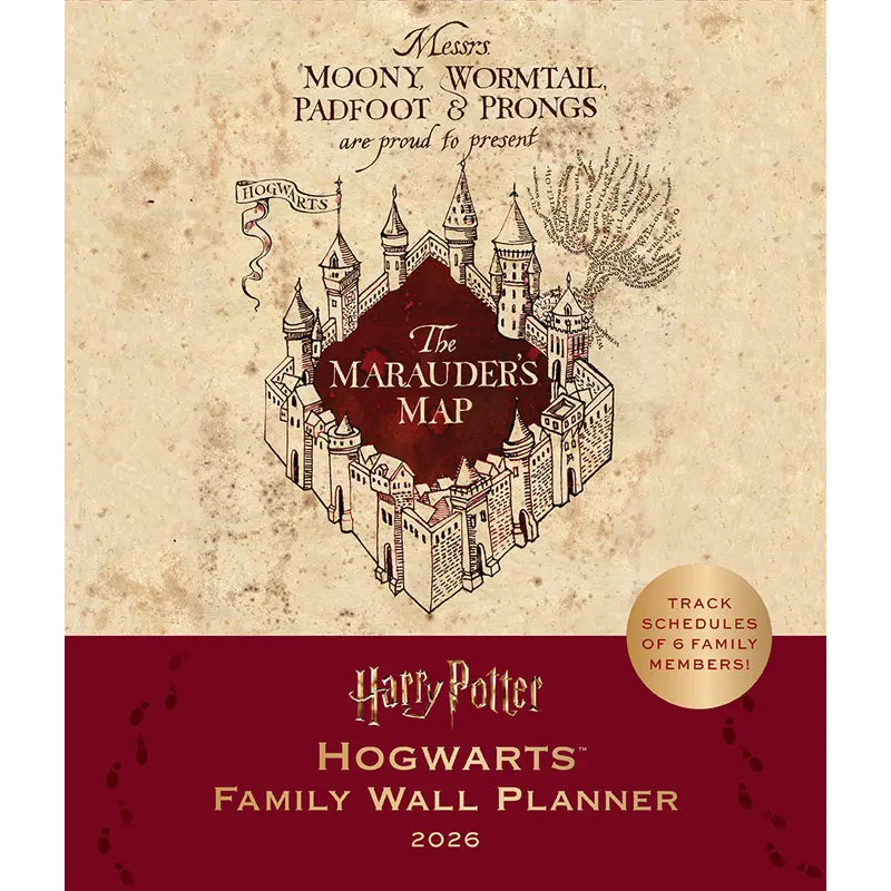 2026 Harry Potter Hogwarts Magical Theme Family Wall Planner - Paper-Based Vertical Grid Office Stationery, Room for 6 Schedules, Storage Pocket at the Back, Tracks 6 Members' Plans