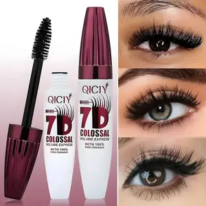 7D lengthening black silk fiber mascara, 24-hour long-lasting, water and sweat resistant, non-sticky, non-greasy, long-lasting curling effect, silk fiber eyelash extender, suitable for all skin types. Perfect for beginners and party makeup