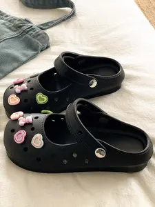 Women's Mary Jane Holes Shoes Slipper Cute Slippers Summer Outdoor Footwear, Cute Cartoon Bear Heart Accessories, Simple Casual Soft Sole Breathable Sandals