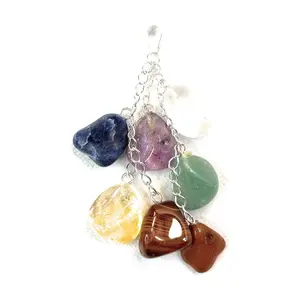 Chakra Pendant with 7 Tumbled Stones to Represent Chakras - Pendant Only - Silver Plated