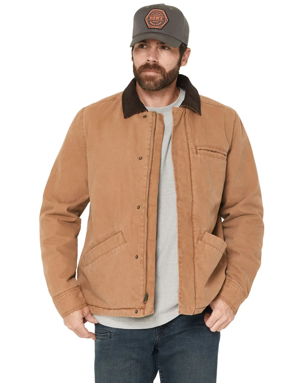 Hawx Men's Men'S Sherpa Lined Duck Canvas Jacket - Hxfa25o1-Tan