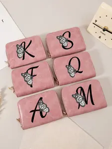 Fashionable Butterfly & Letter Pattern Short Wallet, Casual Versatile Zipper Card Holder, High-quality Credit Card Storage Bag for Outdoor, Travel, and Back to School Use