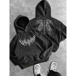 Unisex Hooded Sweatshirt, Bone Wing Print Design, Vintage American Style, Fashion Casual Sportswear, All Seasons Wear