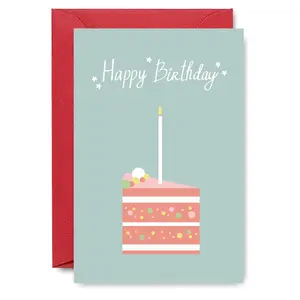 Happy Birthday Card with Cake and Candle, 1 Count Simple and Charming Design Birthday Greeting Card, Birthday Gift for Friends, Family, Coworkers
