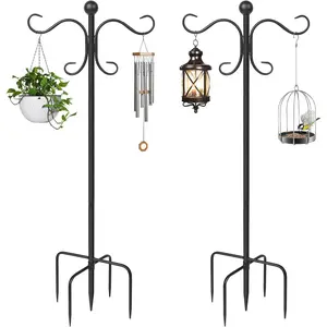 2 Pack 76 Inch Adjustable Double Shepherds Hooks for Outdoor Heavy Duty, Two Sided Garden Bird Feeder Pole for   Baskets, Solar Lights, Weddings Decor