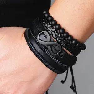4pcs/Set Classic Men Infinity Bracelet Woven Multilayer Braided PU Leather Bracelets for Men Punk Jewelry Gifts