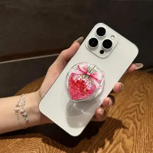 Pink Strawberry Heart Phone Grip – Cute Romantic Coquette Pop Socket – Valentine Gift