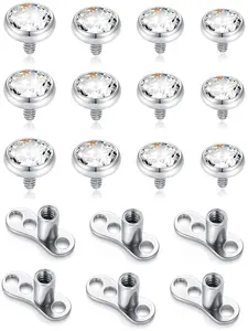 18 Pcs Dermal Anchor Piercing Jewelry Set Minimalist & Sparkly 14G Internally Threaded Surgical Steel AAAAA+ CZ Multi-Size (2.5-5MM) For Body Art Daily Wear Party Gift