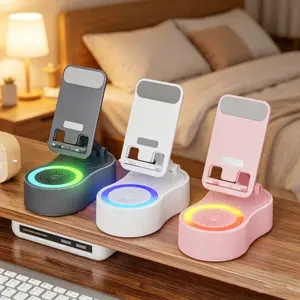 5-in-1 Wireless Induction Bluetooth Speaker Stand with Foldable Phone Holder, Power Bank & Ambient Light — Desktop/Home, Plastic/Metal Composite Smartphone Device，Mother's Day gift, a gift for Mom