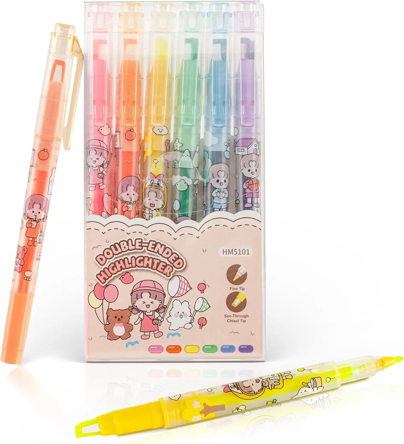 Clear View Dual Tip Highlighters, 6-Pack Assorted Colors  See-Through Chisel & Fine Tips, Precise Highlighting Marker Set