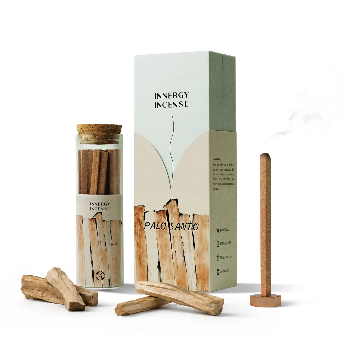 Innergy Palo Santo Square Incense Sticks Gift Set - 20 Pieces, 5x5mm Solid Shape, Bamboo Core-Free, 100% Natural Woods Scent, No Synthetic Fragrances/Dyes, Blended with Aged Cedarwood/Agarwood, Ideal for Meditation, Space Reset