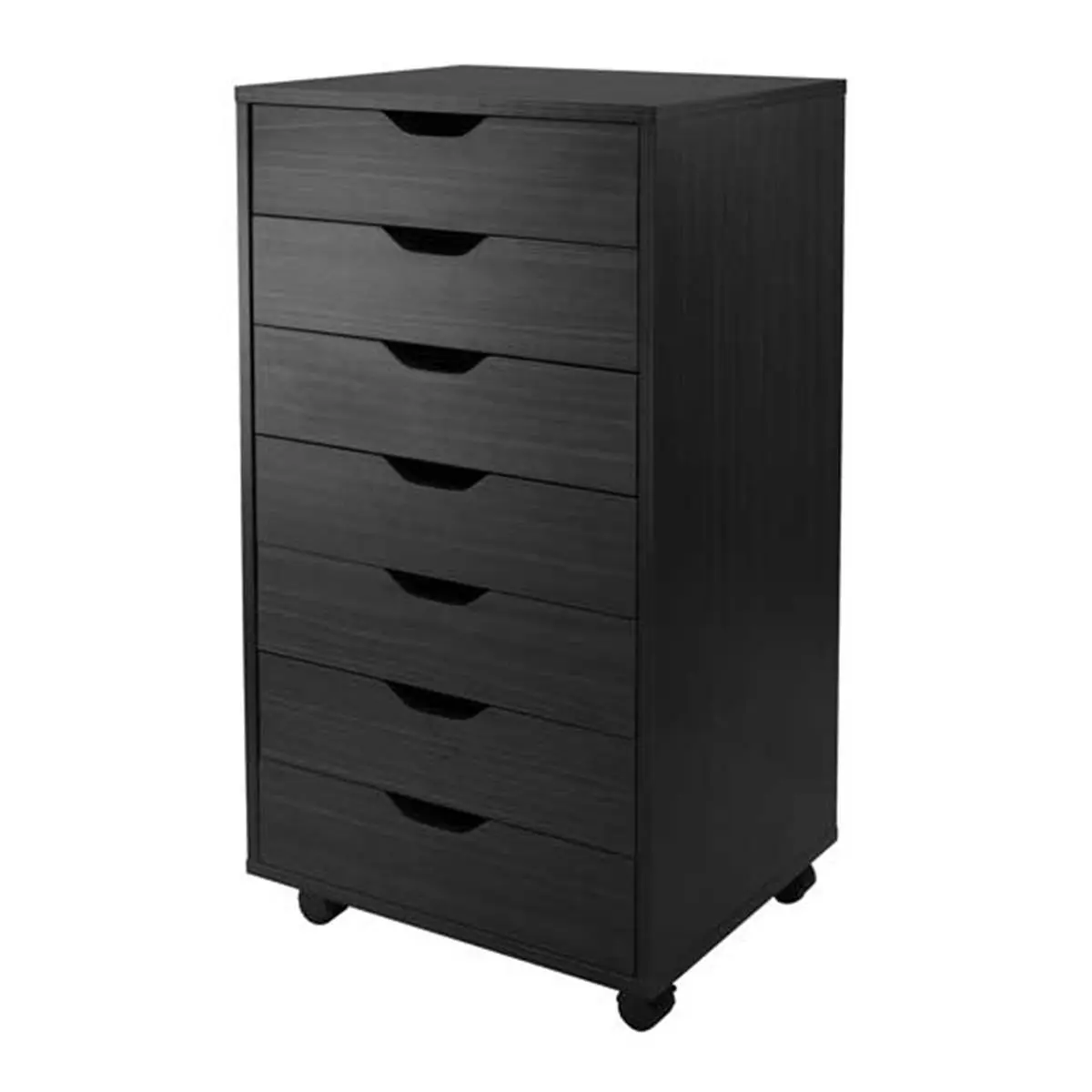 212 MAIN 7-Drawer Halifax Cabinet, Furniture Drawer Storage Solution with Composite Wood, Cutout Pulls, Locking Casters, Closet & Office Use, Requires Assembly, Black