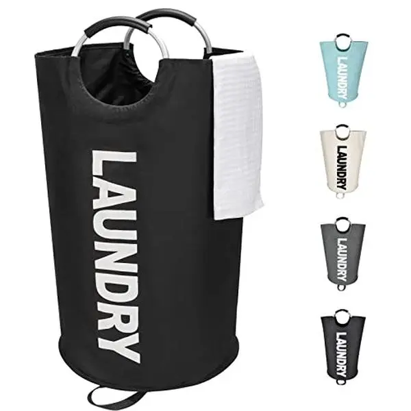 90L Large Laundry Basket, Freestanding Tall Clothes Hamper, Collapsible Laundry Bag, Black