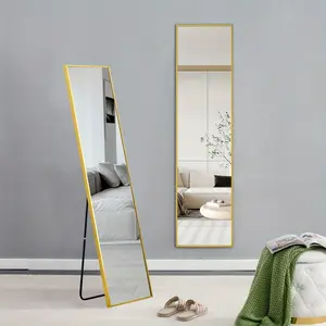 New 59 "* 15.7"inch The 4rd generation aluminum alloy metal frame wall mounted full body mirror bathroom makeup mirror bedroom entrance decorative mirror quality upgrade Glass Installation
