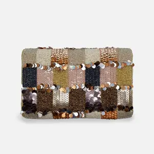 Checker Chic Beaded Rectangular Mini Clutch