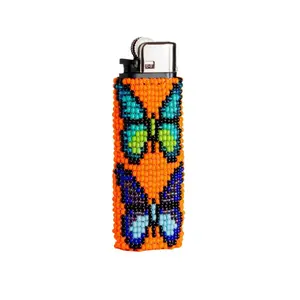 Orange Parpar - Native Beaded Lighter Case with Butterfly Inspiration - Handmade by Mexican Artisans - Mother Sierra