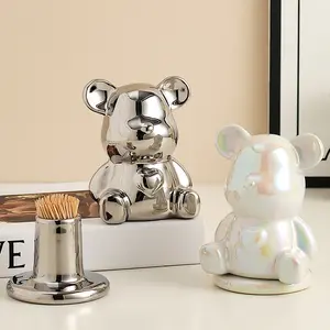 Luxury Ceramic Bear Toothpick Holder – Creative Dental Floss & Cotton Swab Storage Box for Home & Bathroom Decor