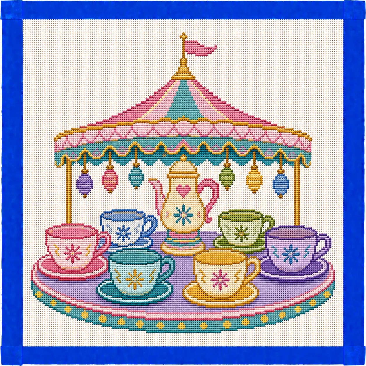 Tea Cup Theme Park Ride Needlepoint Canvas