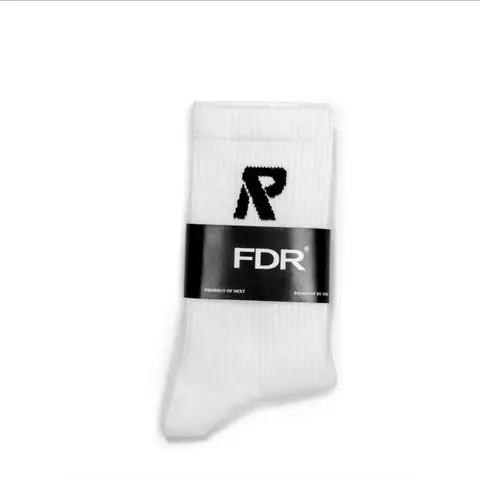 FDR Logo Crew Socks Men Classic White Streetwear Casual Mid‑Calf Socks
