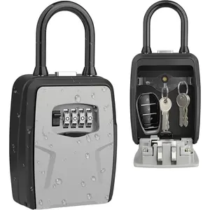 Key Lock Box with Code, Large Key Lockbox for Keys Outside Lock box for Keys, 4 Digit Combination Key Safe, Waterproof Keybox for Home Office(Grey)