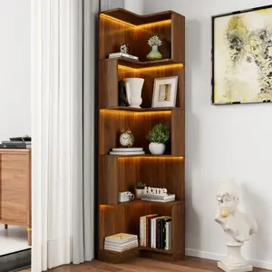 Bellemave  Corner Book Shelf - 5 Tier Corner Bookshelf Bookcase with Baffle, Freestanding L Shaped Display Shelf Stand with led lights for Home Office, Living Room, Bedroom, Kitchen