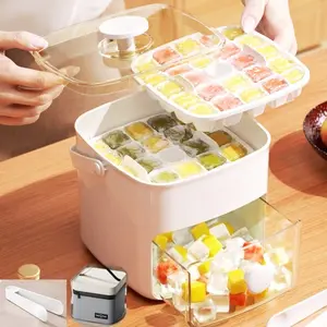 Plastic Ice Cube Trays with Bin and Scoop, 2 Layer 48 Cubes, BPA Free, Stackable Ice Maker Set for Whiskey, Cocktails, Iced Coffee