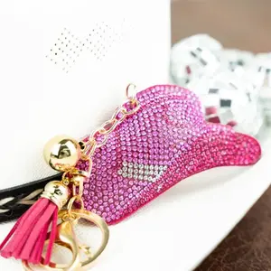 Sparkly pink cowboy hat keychain
