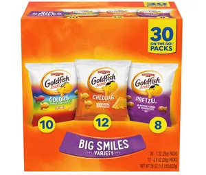 Goldfish Big Smiles Variety Pack with Cheddar Colors and Pretzels 30 Ct Single Serving Snack Packs Baked Not Fried
