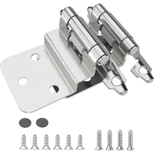 3/8 Inch Inset Cabinet Hinges, 2 Pack Self Closing Flush  Mount Hinges with Door Bumper, Variable Decorative Hardware for Bathroom, Furniture, Kitchen Cabinet Doors, Brushed Nickel
