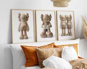 Printable Kaws Poster Set 3 No Frame: Beige Hypebeast Figure Wall Art