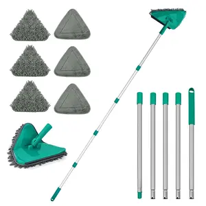 JEHONN Wall Cleaner Mop with Long Handle 82 Inches, 3-in-1 Ceiling Cleaning Tool Duster with 6 Replacement Microfiber Chenille Pads for Painted Walls, Baseboard, Window, Floor (Green)