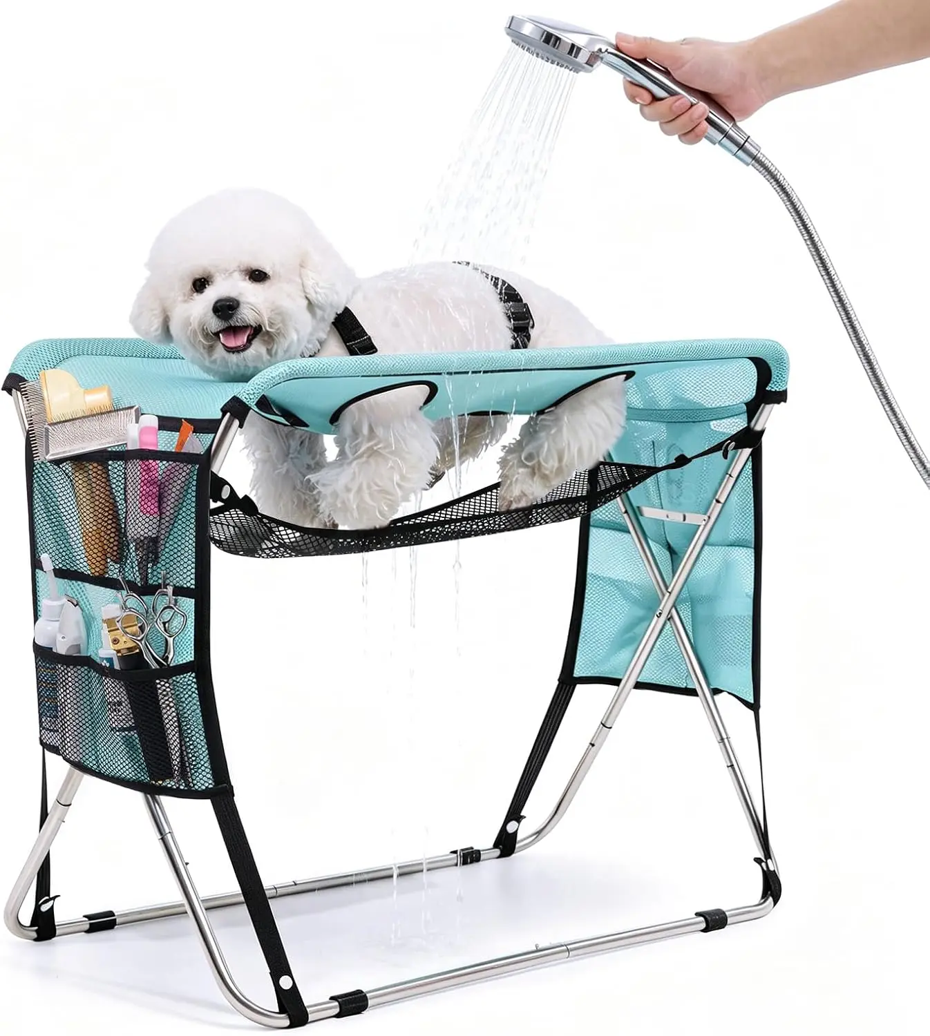 Updated Dog Grooming Hammock with Stand, Foldable Pet Grooming Table for Home Use, Senior Dog Joint Protection Tool for Nail Trimming, 165 lbs Weight Capacity