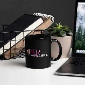 HER BUT HUMBLE Black Glossy Ceramic Mug 15 oz Reusable Drinkware Dishwasher & Microwave Safe Coffee Cup