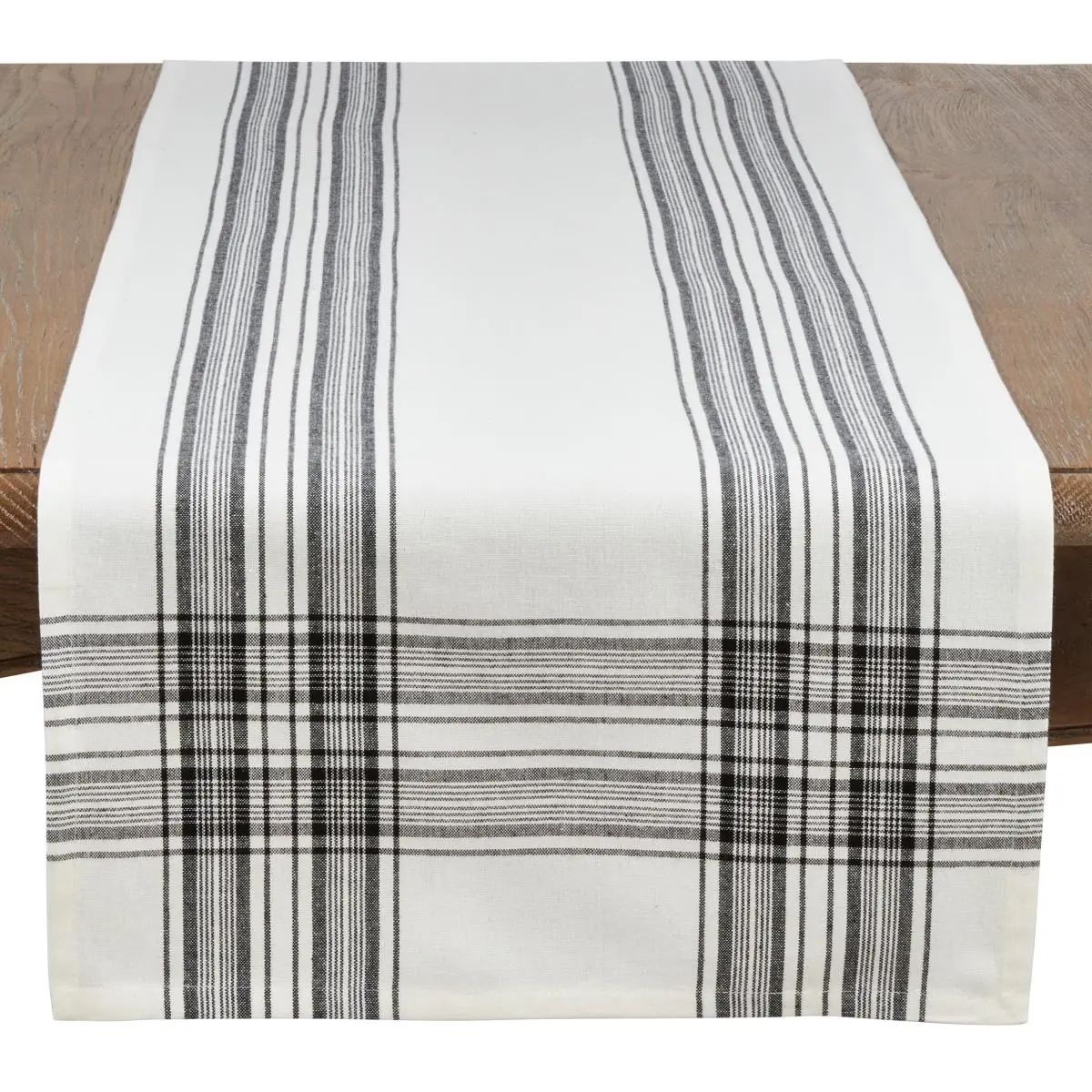 SARO 6562.BK1672B 16 x 72 in. Rectangular Cotton Plaid Design Table Runner - Black
