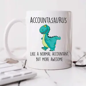 Accountasaurus Mug - 11 oz Ceramic Dinosaur Accountant Cup, Microwave & Dishwasher Safe, Funny Accounting Gift for Professionals