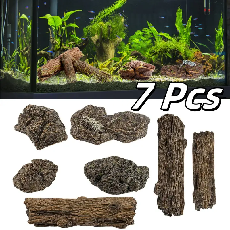 7Pcs Miniature Garden Statue Tree Stake Decoration, Micro Stone Rock Sculpture, Plastic, Non-Electric, for Desktop, Train Landscape Railway, Aquarium, Fantasy Theme