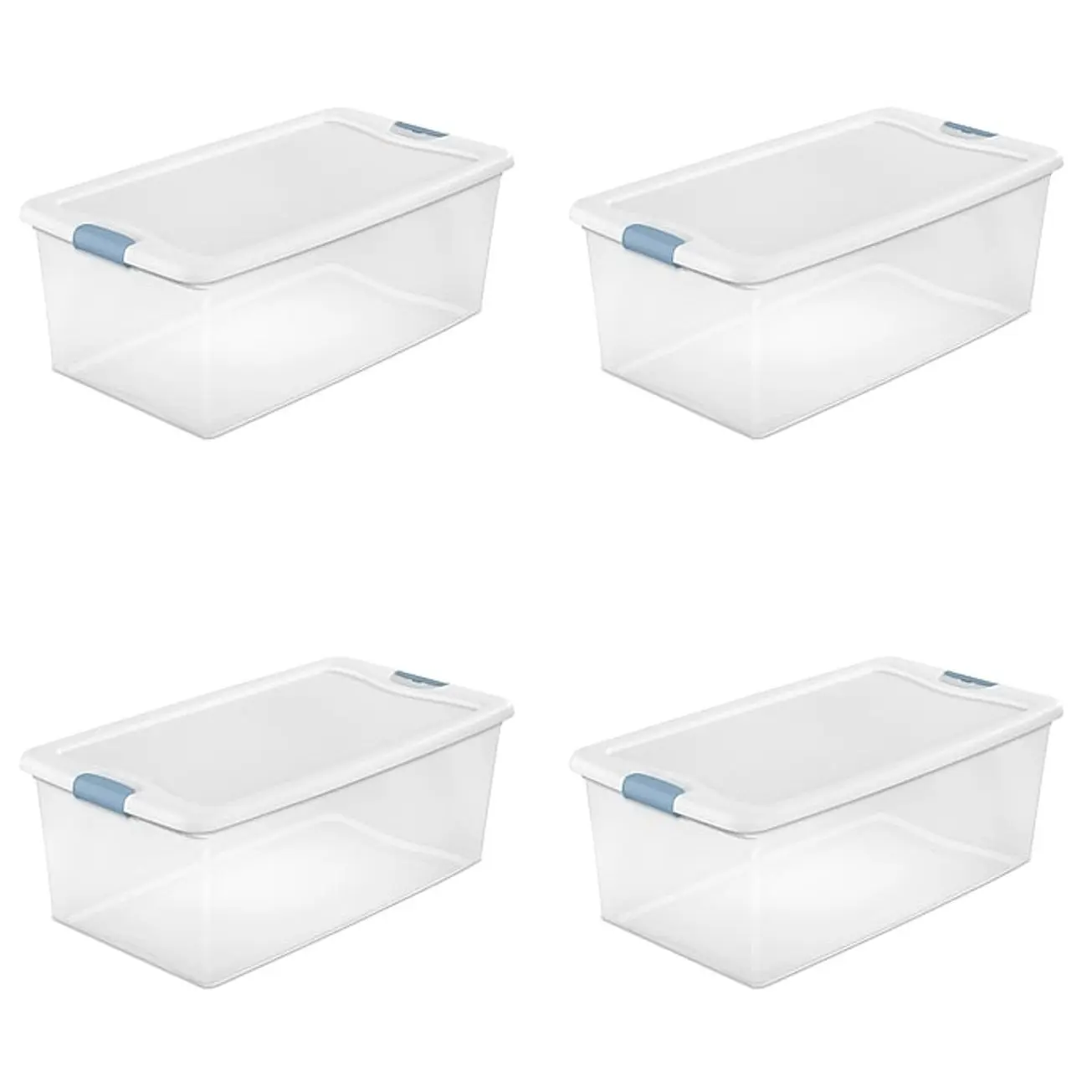 Sterilite 106 Quart Latching Storage Bin with Lid, Plastic, White, 4/Carton (14998004)