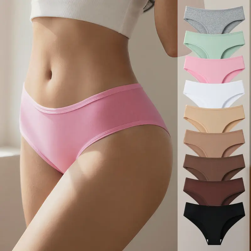 Hotcom Women's 5-9 Pcs Cotton Underwear Briefs Batch - Solid, Minimalist, Soft Comfy, Breathable Stretch Panties for Women, All-Season Basic Everyday Wear, 5Pcs, Soft Comfy Underwear