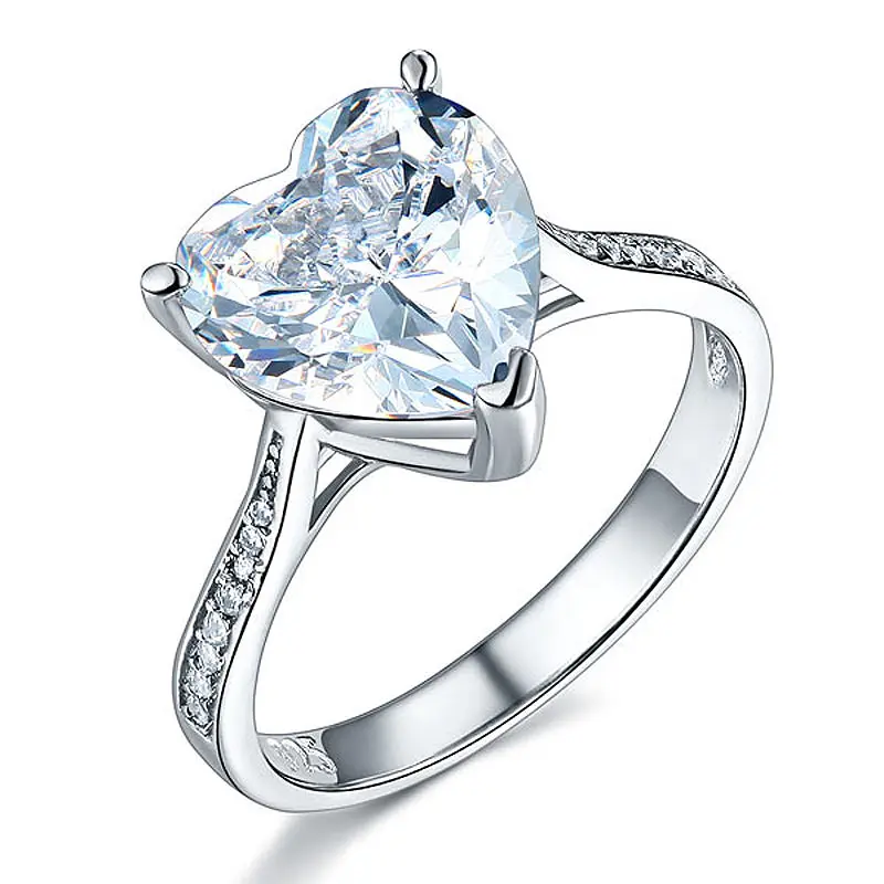 925 Sterling Silver Bridal Engagement Ring - 3.5 Carat, 10 mm Heart Simulated Diamond Jewelry for Adults, High Quality Wedding Accessory with Luxury Gift Box, Plated Silver Rings, Gift-Ready Packaging, Sparkly Silver Rings