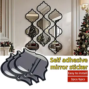 3pcs/6pcs Self-adhesive Mirror Wall Stickers, Acrylic Moroccan Style Design, Self-adhesive Decorative Wall Stickers, Easy To Install, Suitable for Modern Home Decoration, Wall Decal, Living Room, Household Decoration Supplies