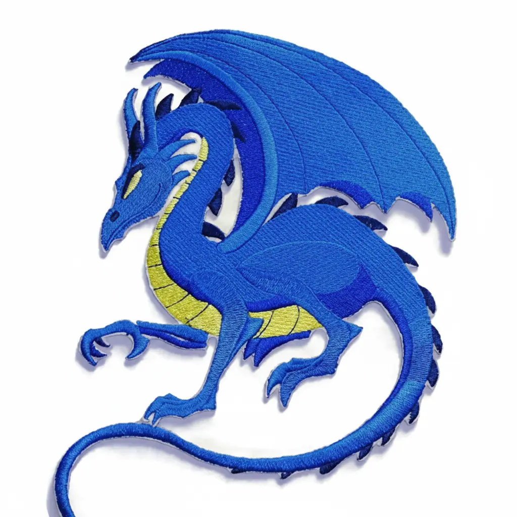 Crouching Dragon Large Fantasy Blue Dragon Iron-On or Sew-On Applique Embroidered Patch (9" x 7.8") | Iron-On or Sew-On | Mythical Applique for Jacket, Cap & DIY Fashion