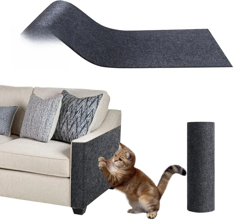Cat Scratch Furniture Protector, Trimmable Self-Adhesive Carpet, DIY Climb Cat Scratcher Mat for Covering Cat Tower and Couch Protector from Cat Claws (78.7x15.8in Dark Gray)