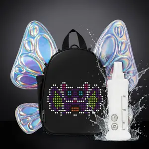 RaveBeetle FLOWt LED Festival Hydration Pack – Swappable Wing Rave Backpack with 8oz Soft Water Bottle & Light Accessory (Clear)