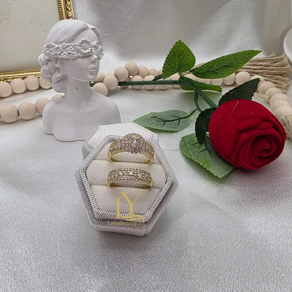 LaYaiBoutique #2272 Wedding ring duo, 14k gold plated, High Quality