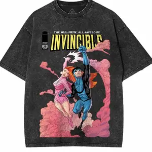 Retro Limited Invincible War T-Shirts, Mark Grayson Atom Eve Graphic Tee Shirts, TV Show Comics Cotton Washed Tee, Invincible Merch Soft Classic 8V7